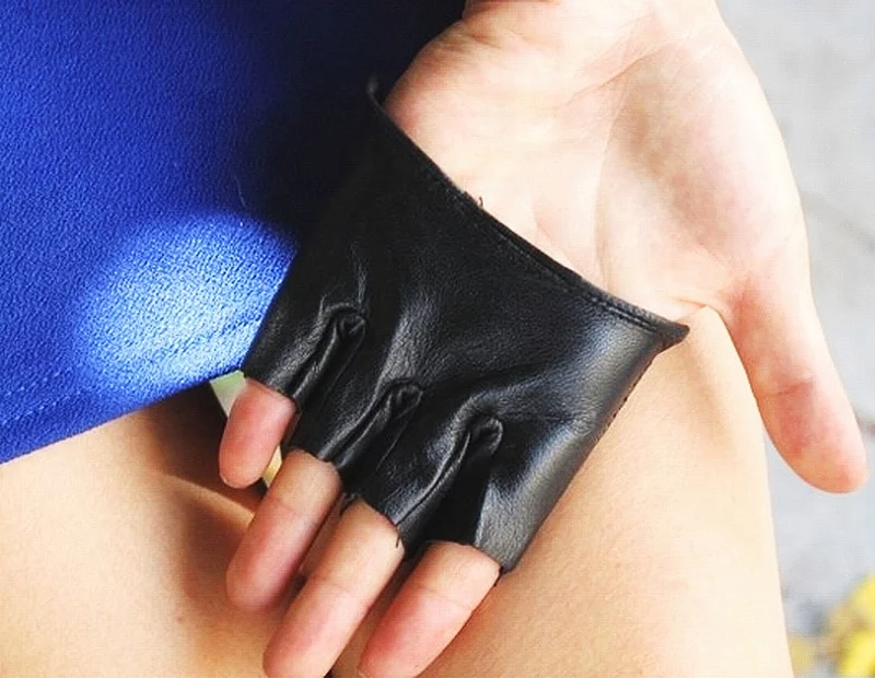 
Wholesale Women New Trendy Style Black 100% SheepLeather Evening party 4 finger Gloves For Size S M L XL 2XL 