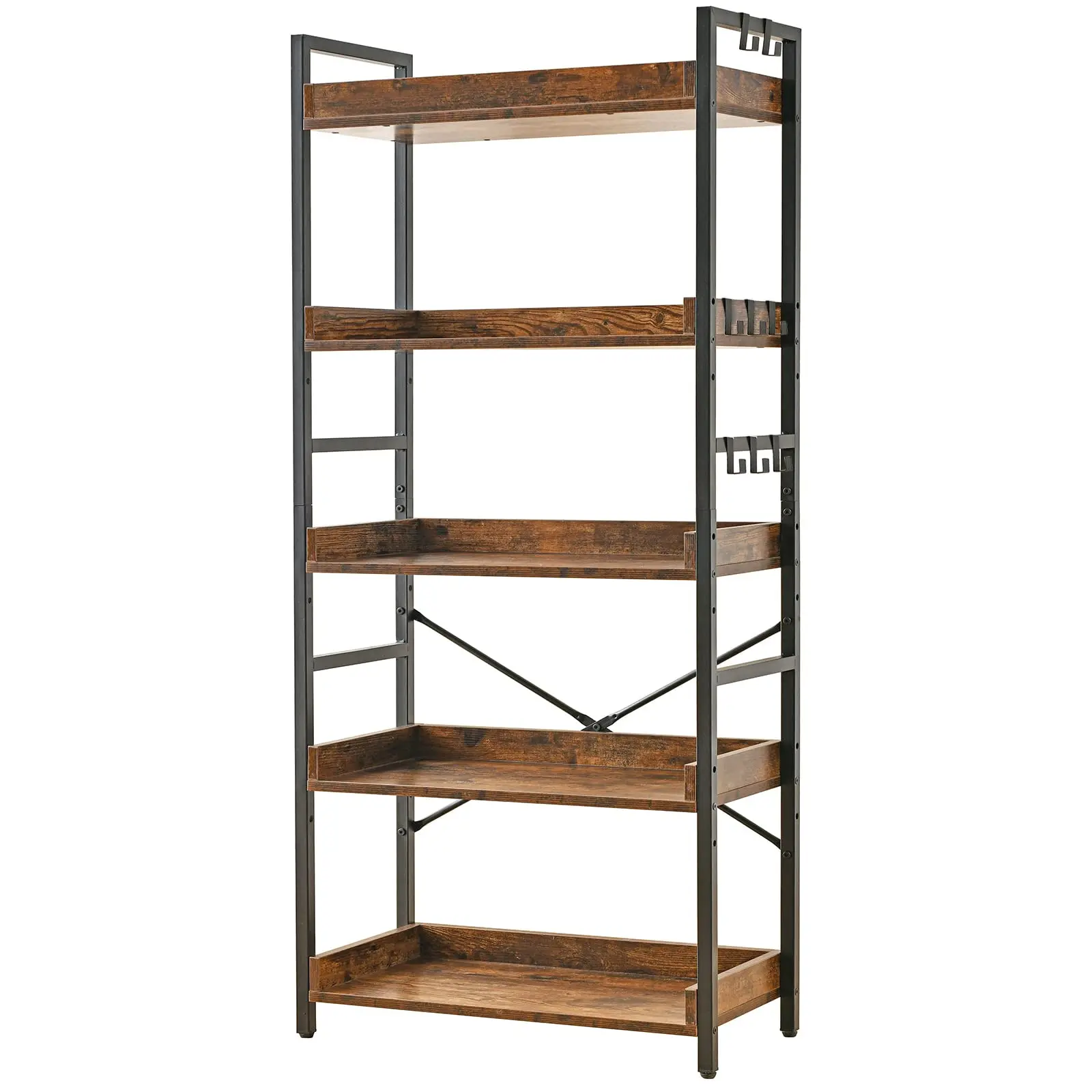 5 Tier Open Bookcase Rustic Farmhouse Book Shelves Industrial style Wood and Black Metal Bookshelves