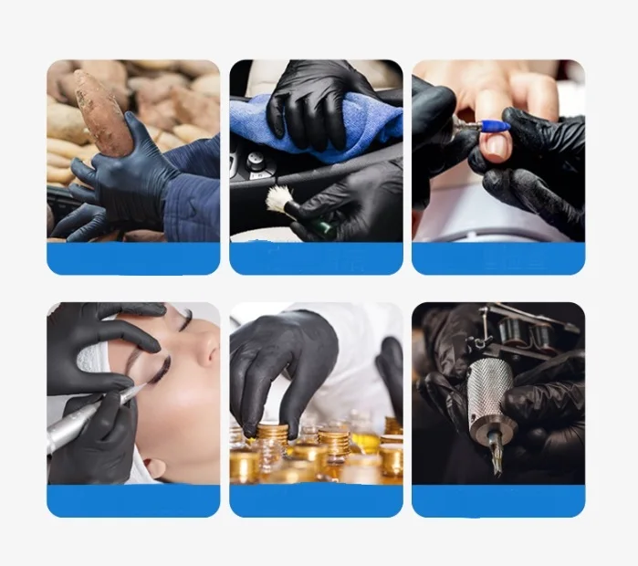 3mil black nitrile gloves tattoo beauty salon manicure hair nail art cleaning finger textured nitrile disposable nitrile gloves