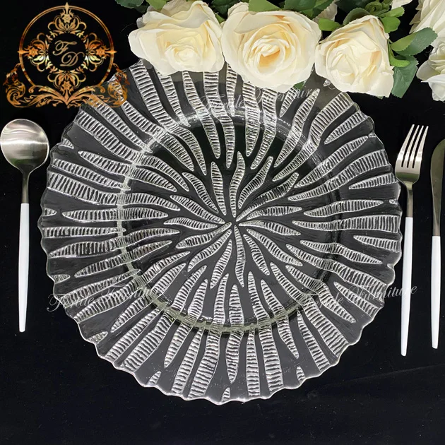 Antique White Silver Luxury Round Charger Plates Wholesale With Glitter