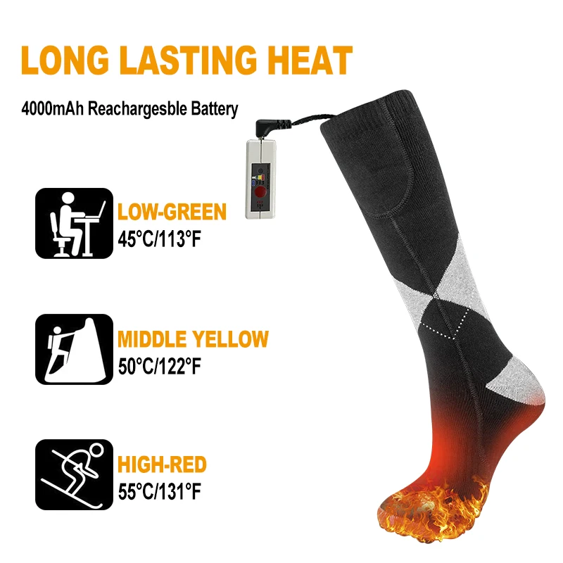 Custom Cotton Logo Outdoor Sport Battery Thermal Socks Men Winter Heat Transfer Socks Heated Men Socks