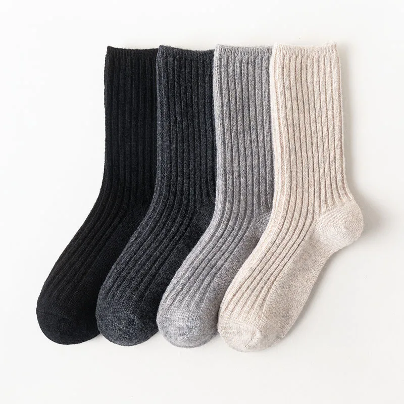 2023 New Solid Color Knitted Cashmere Business Socks Mens Thick Warm Winter Wool Socks