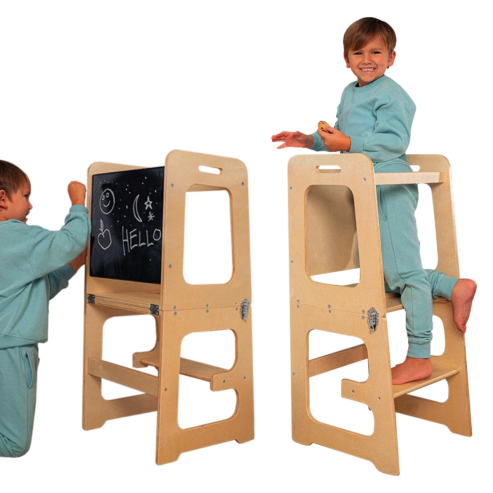 Factory Custom Foldable learning tower Kitchen helper Toddler step stool Wood learning tower for Kids