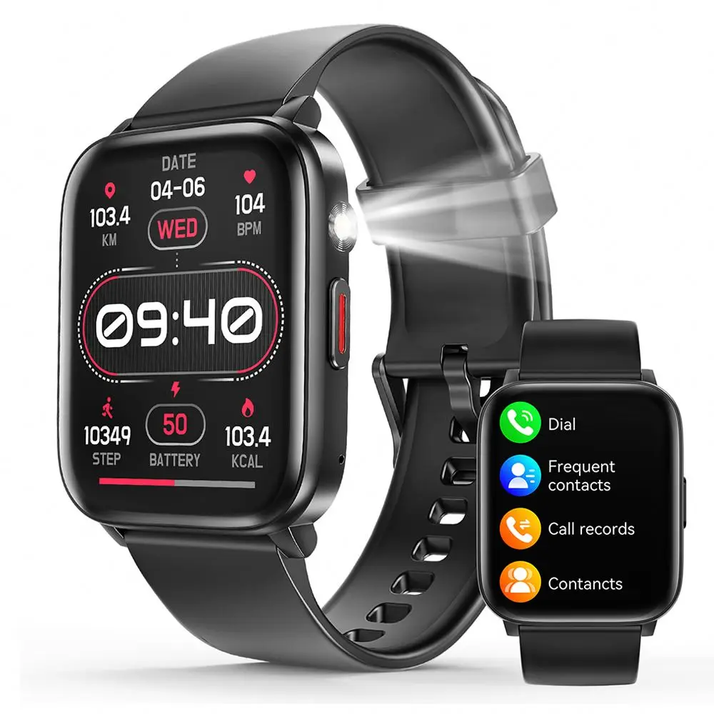 2024 T63B Sport Smart watch with Flashlight 1.83inch BT Call Waterproof Heart Rate Blood Oxygen Blood Pressure Smartwatch