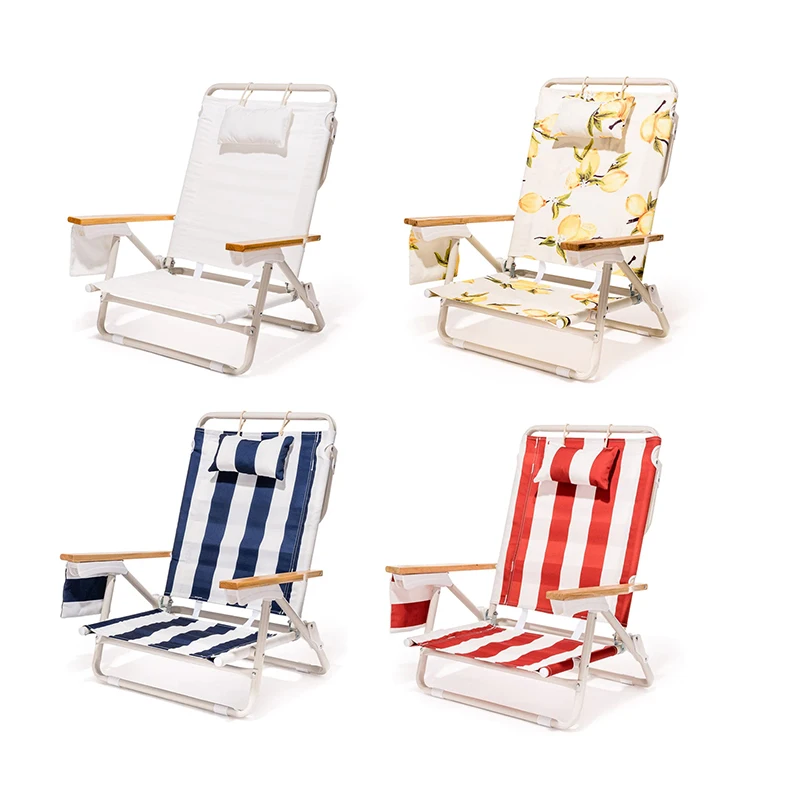 Custom Foldable Aluminum Low Beach Outdoor Recliner Chairs with Premium Cushion, Picnic Park Poolside Camping Seat