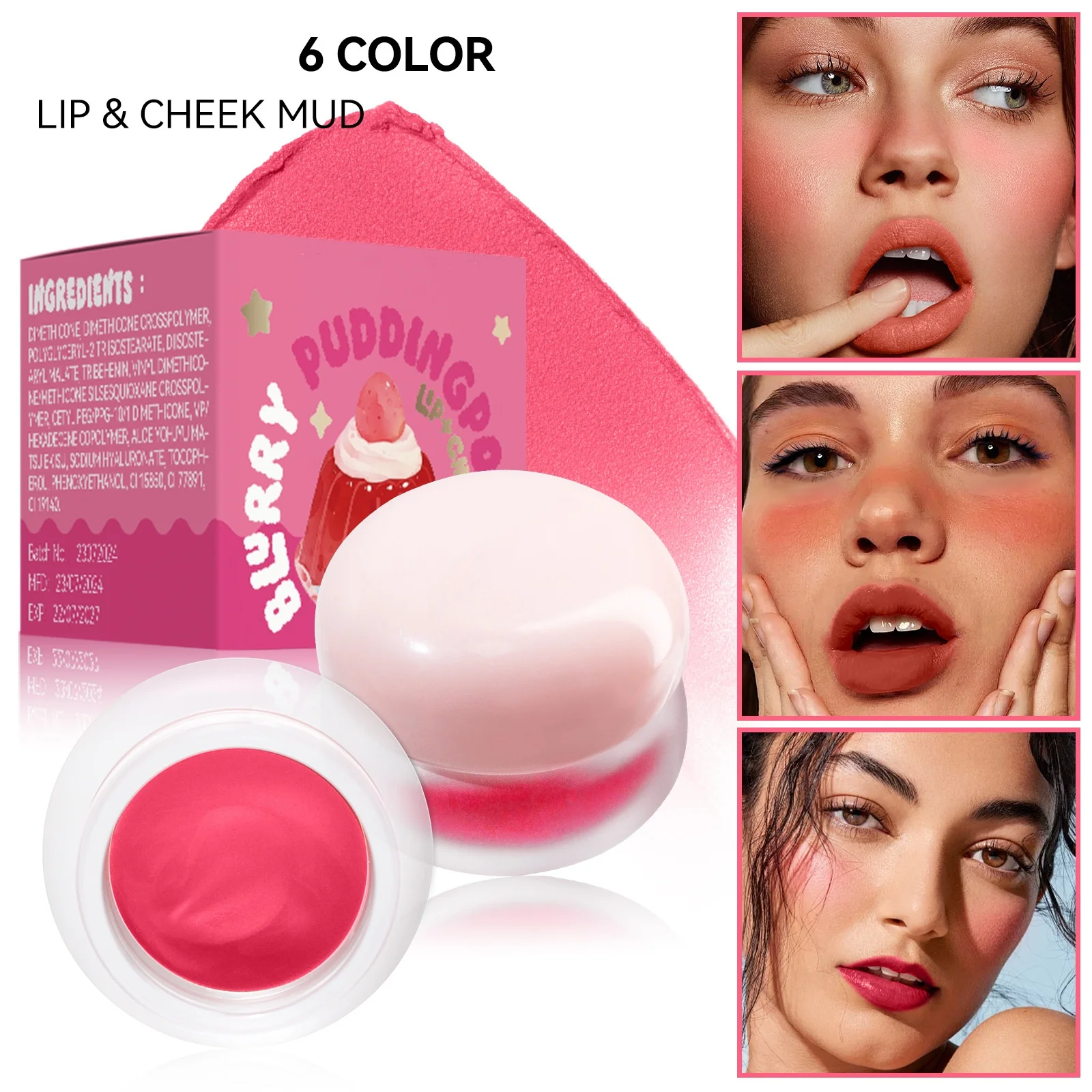 OEM Blush Vegan Velvet Matte Jelly Waterproof Lip Cheek and Eyeshadow Cream Blush on Make up Blush