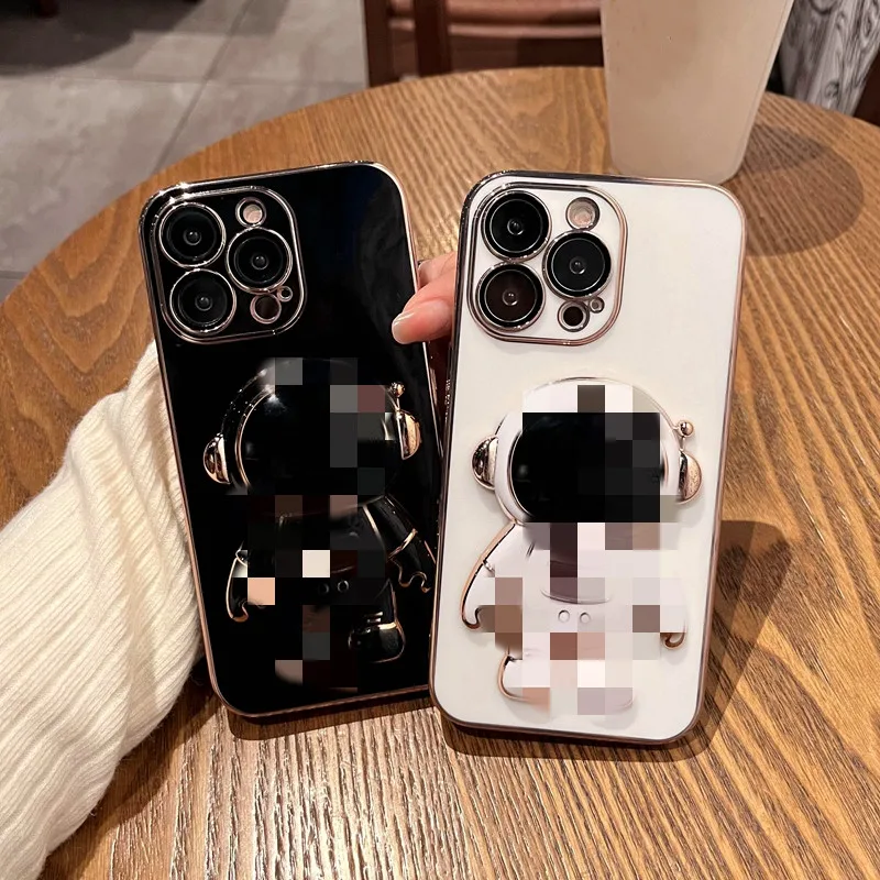 Luxury Plating Cute Space Astronaut Kickstand Phone Case For iPhone 11 12 13 14 Pro Max With Astronaut Folding Stand Holder