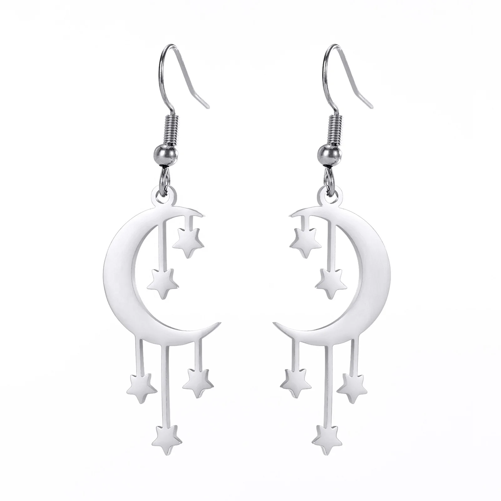 Crescent Moon Stars Drop Earrings Stainless Steel Gold Color Dangle Earrings Bohemian Jewelry Gift for Women Girls