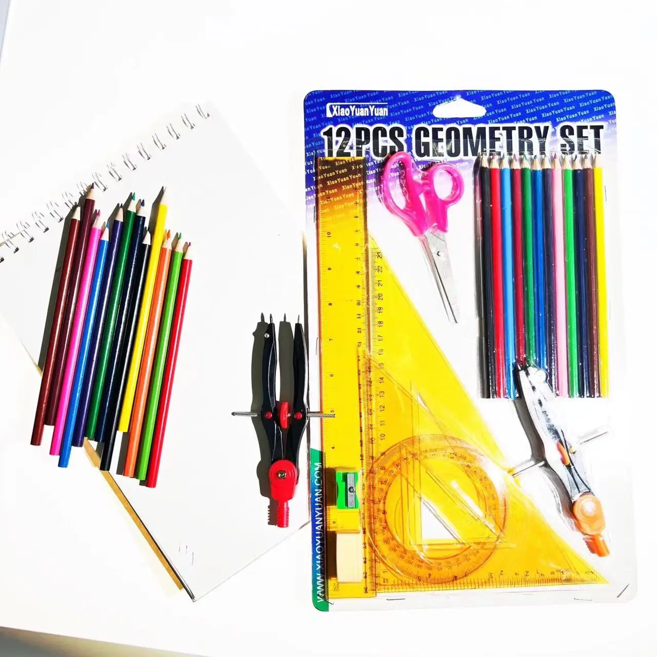 colour pencil  Student Drawing Stationery Plastic Ruler Triangular Protractor 30cm Set Ruler Learning Combination Ruler