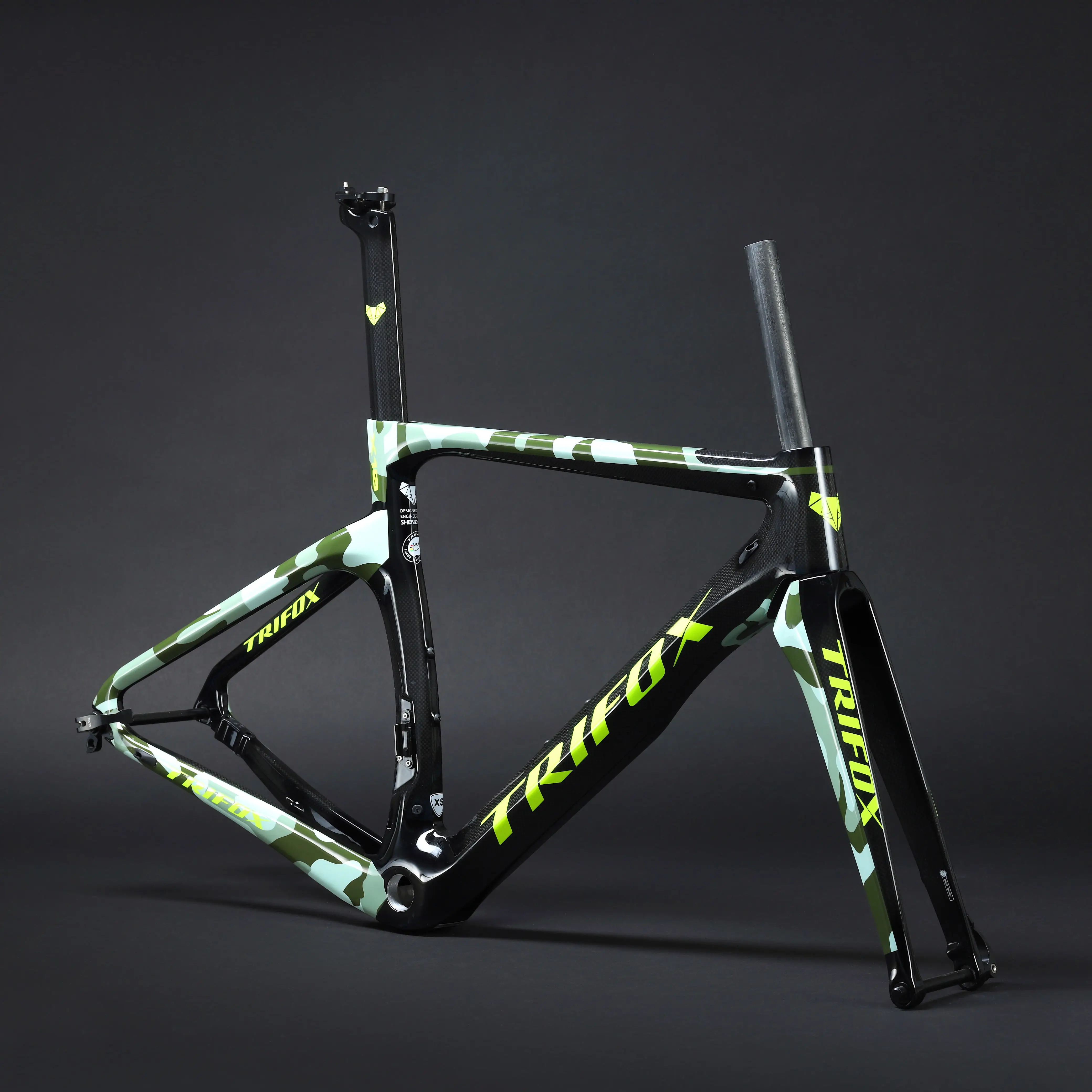 TRIFOX Japan T800  Carbon Fibre 700 x 25C Camo Thru Axle Road Bike Frame Fit for DI2 & Mechanical