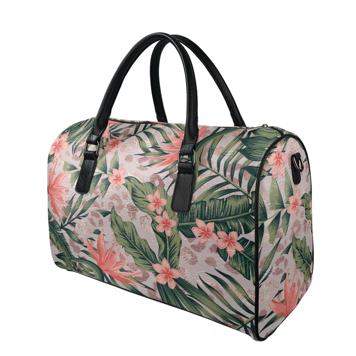 Custom leather duffle Travel Bags Leopard Skin Pattern Travel Bag Floral Tropical Design Luggage Overnight holdall Bags 2023