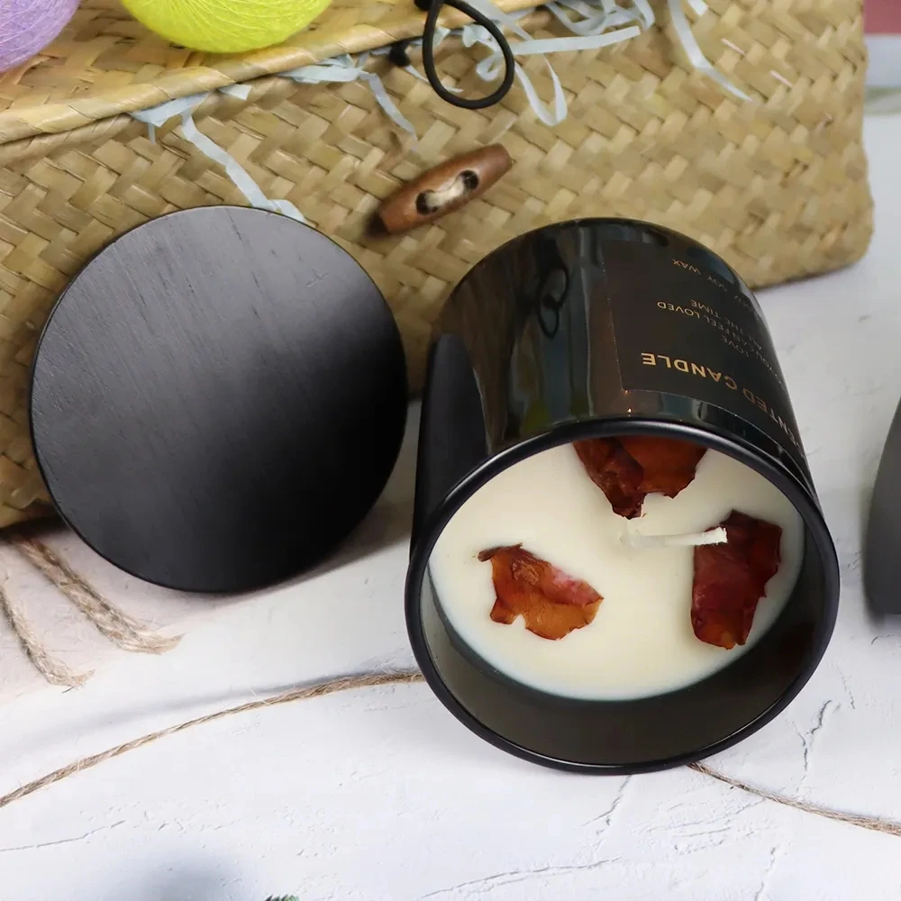 Valentines Day Rose Flower Soy Wax Fragrance Candle Handmade Home Decor Glass Jar Gift Scented Candle With Wood Lid