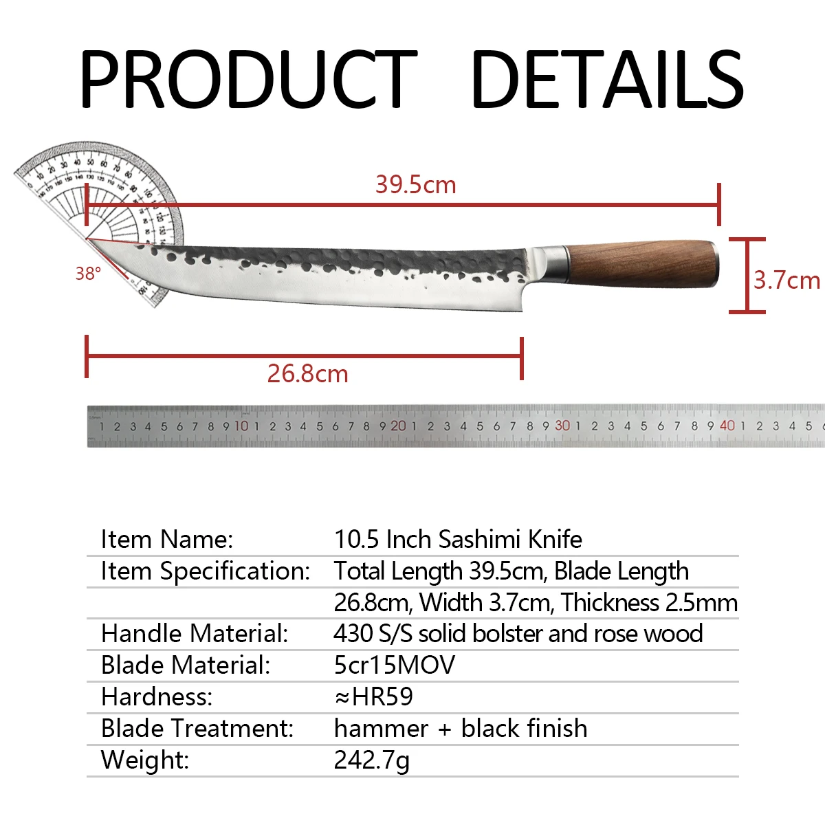 Forged kitchen knife hammered stainless steel outdoor fish deboning segmentation with double steel head Sashimi Knife