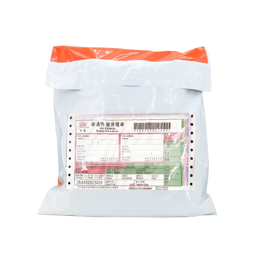 Custom  print dhl plastic mail bags with transparent clear pocket for invoice