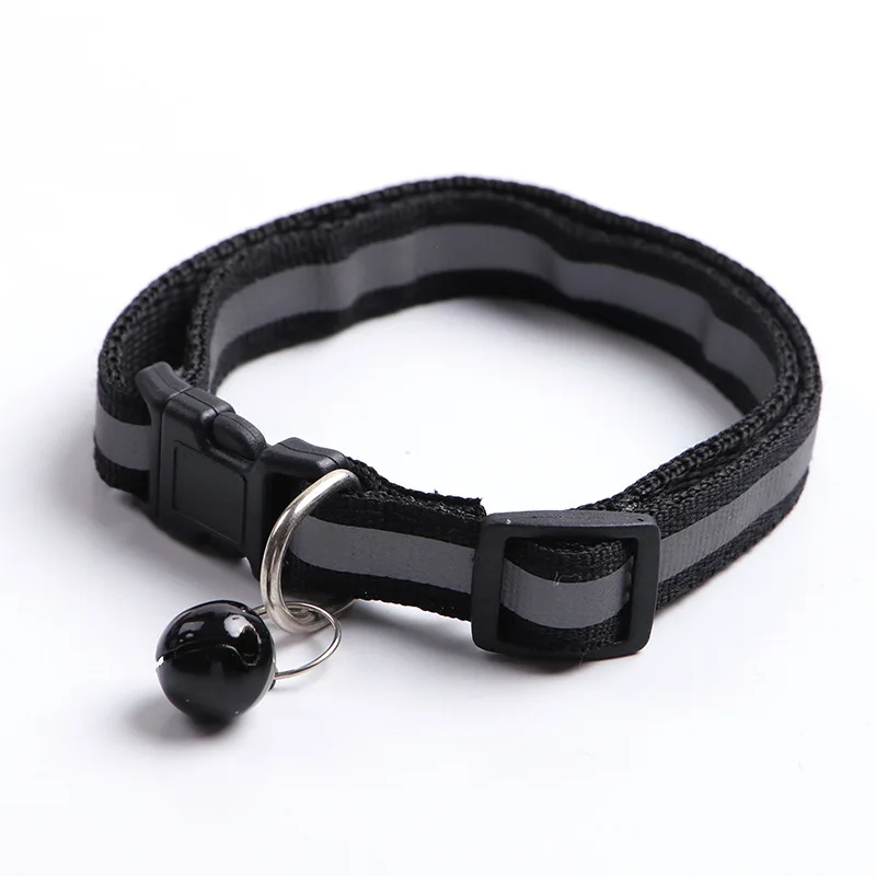 Drop Shipping Pet Black Buttons Reflective Collar Dog Patch Bell Collar Cat Collar