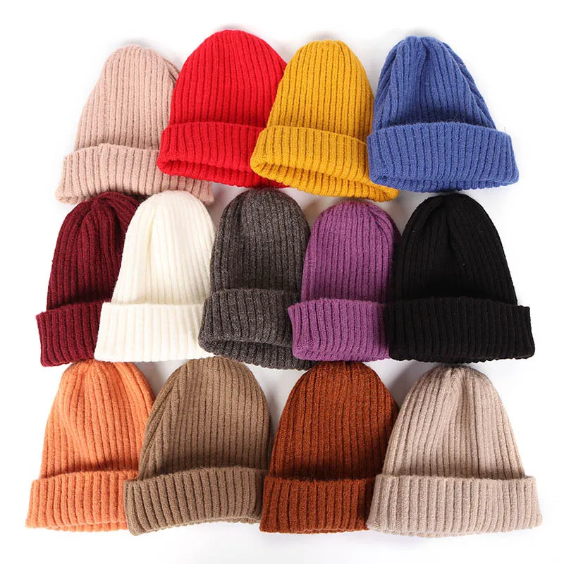 Stock Wholesale Promotion Unisex Acrylic Plain Warm Knit Beanie Winter Hats For Adults