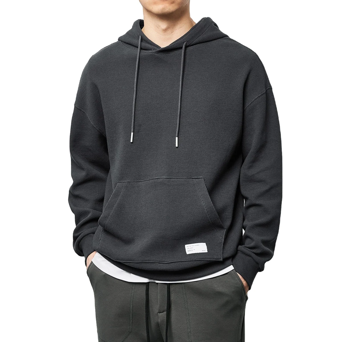 Custom Logo Cotton Long Sleeve top blank high quality hoody wholesale unisex Heavy waffle hoodie