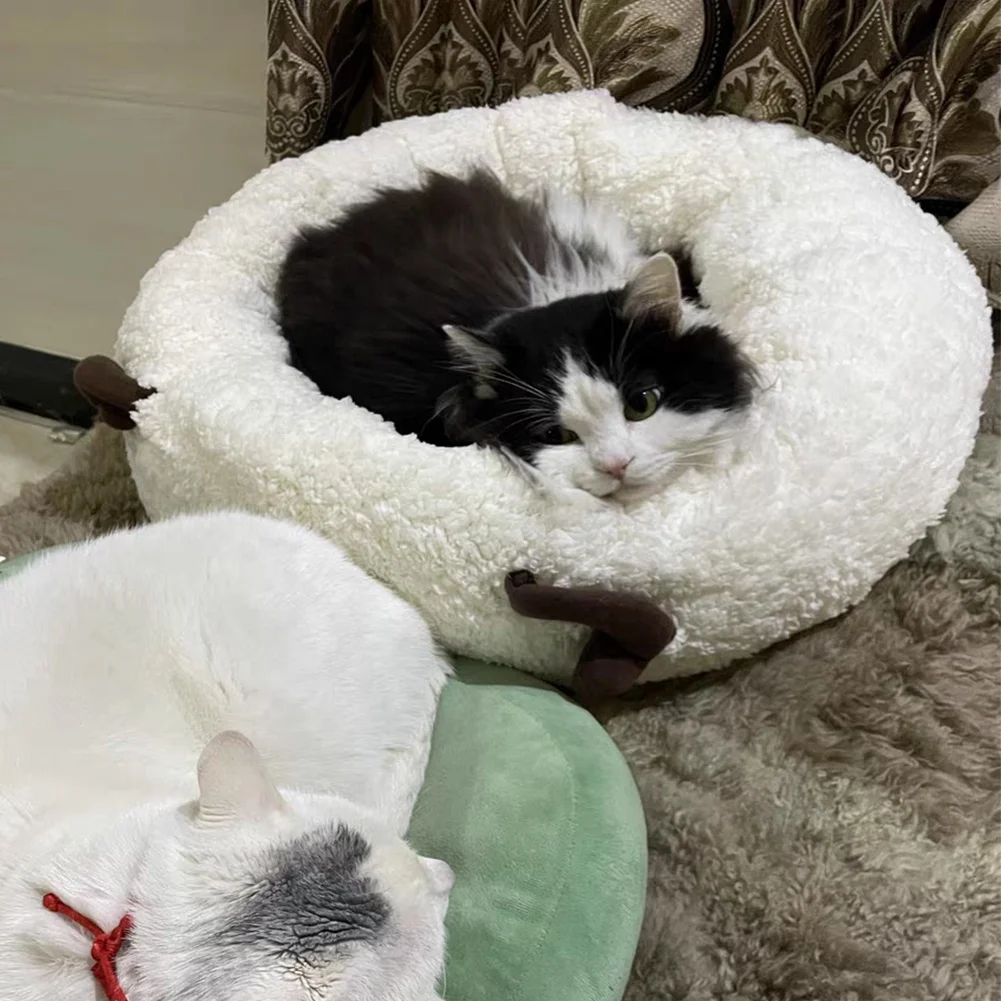 16Inch Round Bed Cat Kennels Kitten Soft Cushion for Sleep Improvement Indoor Cats Bed