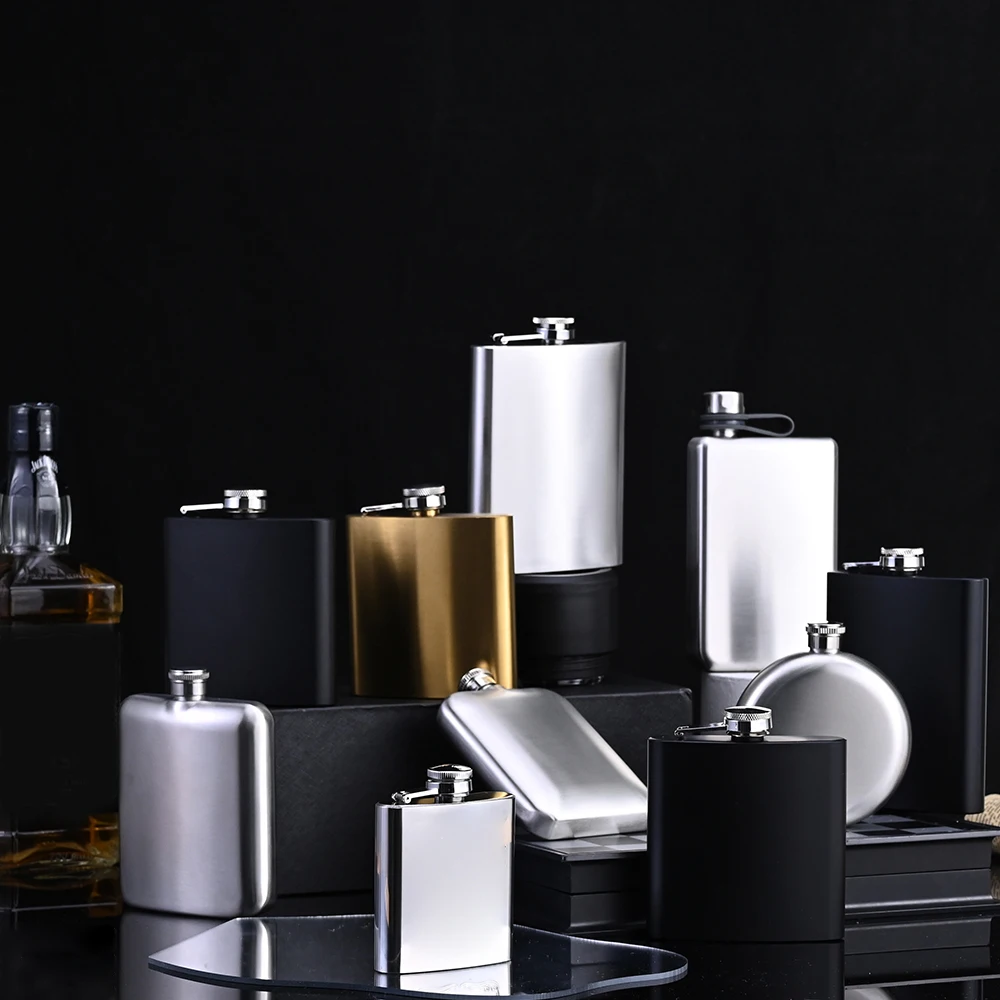 Creation Factory Direct Wholesale Luxury Gold Stainless Steel Alcohol Hip Flasks Set Whiskey Bottle