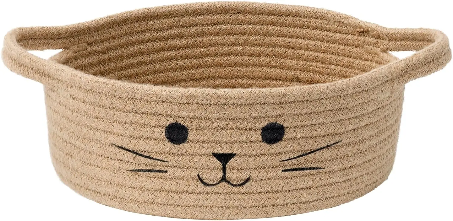 Small Round Decorative Nursery Diapers Empty Baby Gift Cute Dog Toy Woven Rope Basket for Living Room