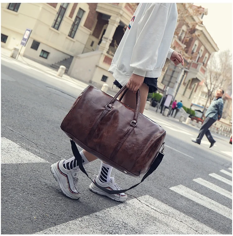 OEM Factory Twinkle Pu leather Duffel Large Capacity Excursion Retro Business Men Sports Luggage Fitness airline Bag