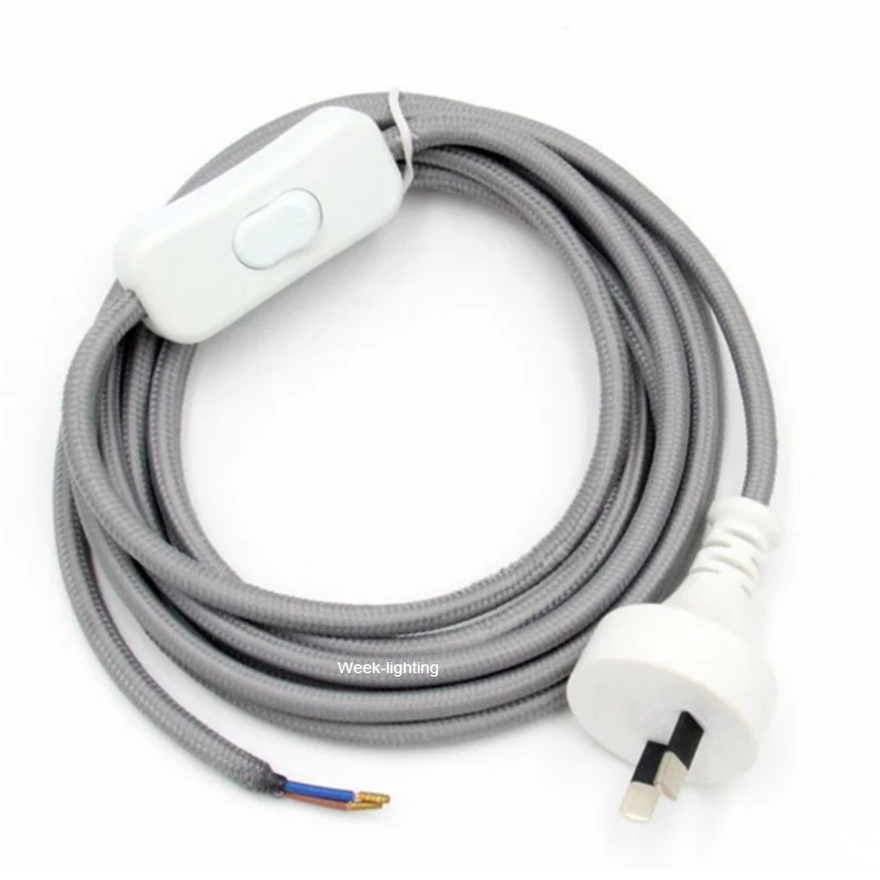 220V AC Vintage Power Cord With EU Plug Line Switch Fabric Covered Twisted Cable 2 Meters Long