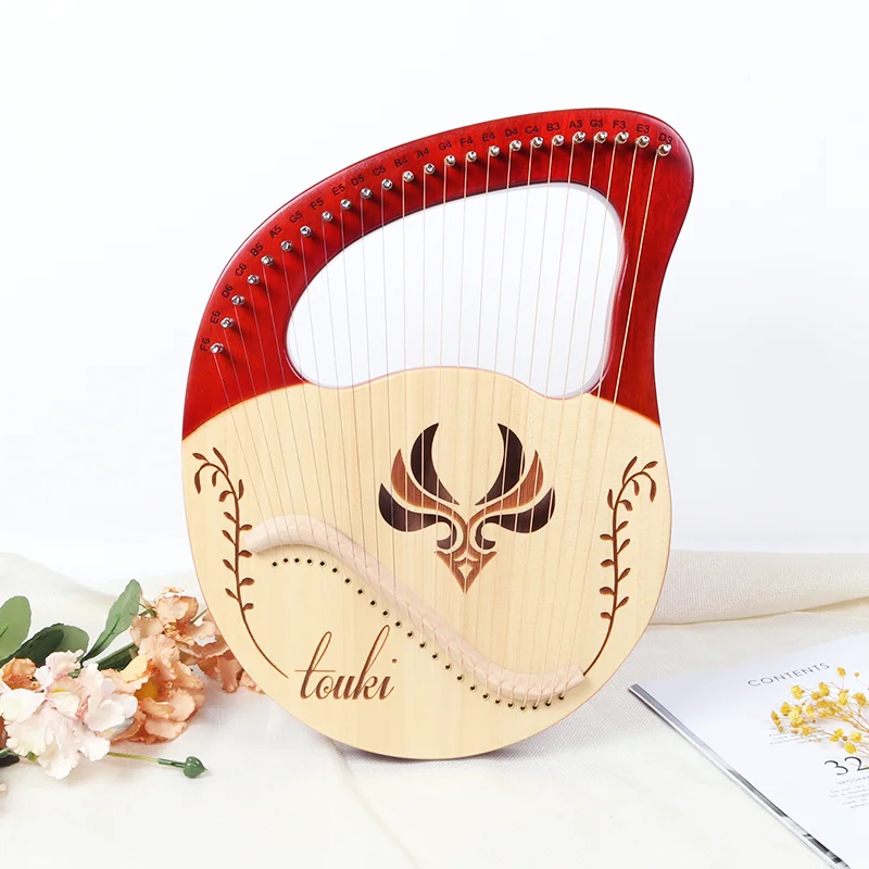 24 Strings Lyre Harp Beech Saddle Mini Harp Piano Metal Strings Instrument Wood Body With Tuning Wrench