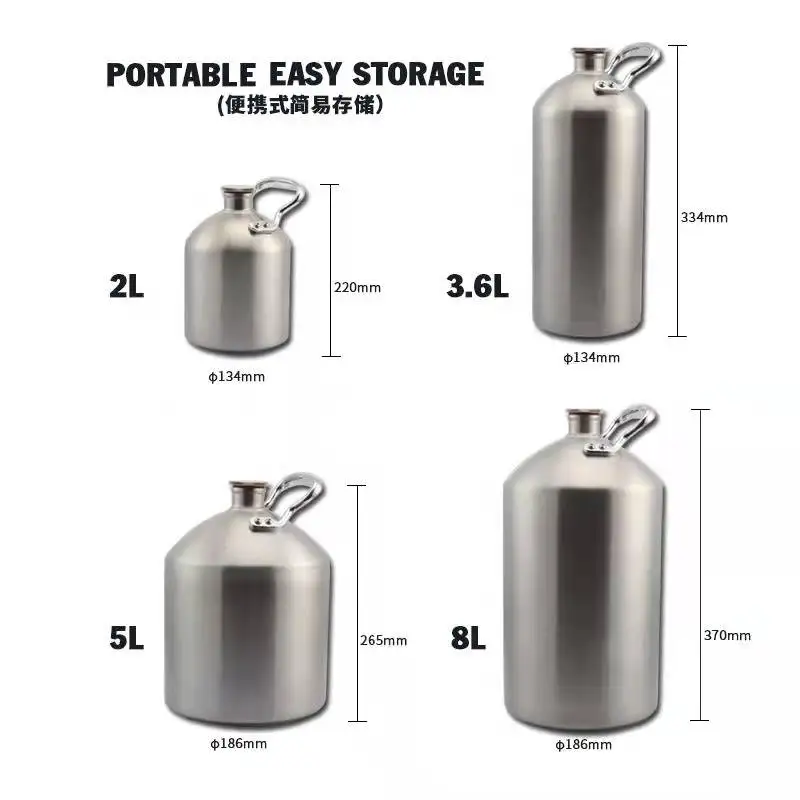 factory price brand new stainless steel AISI304 draft beer mini keg 2L/3.6L/5L/8L whiskey soda wine home bar growler