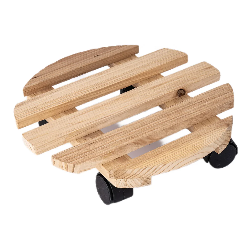 Wood round dolly plant caddy with wheels sturdy garden plant stand holder heavy duty pot mover roller