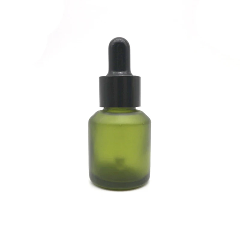 15ml Frosted Dark Olive Green Essential Serum Oil Glass Bottle with Black Dropper Cap