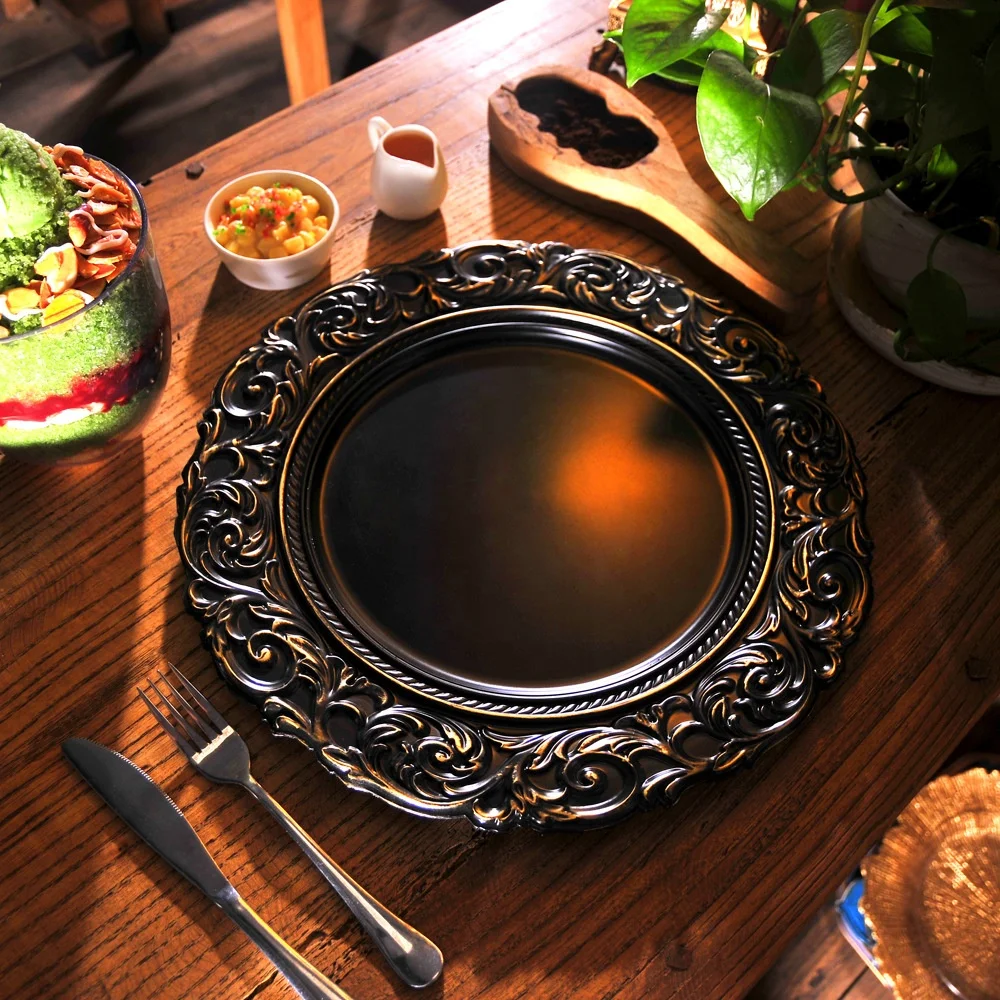 New style charger plates plastic wedding plates with gold