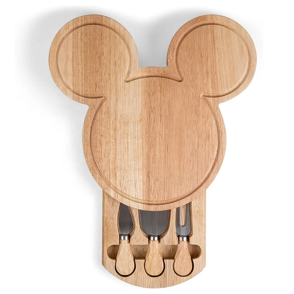 Mouse head shape rubber wood cheese board knife set for for meat, cheese, bread