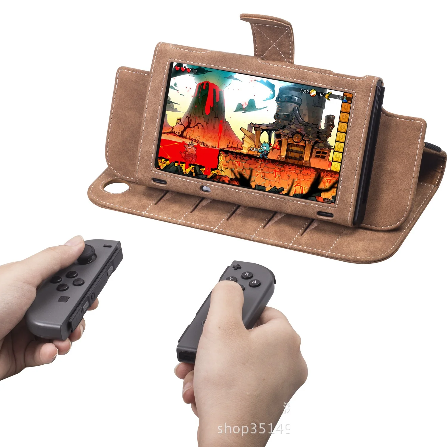 leather Carrying Case Game Card Cartridges foldable multifunctional stand for Nintendo Switch