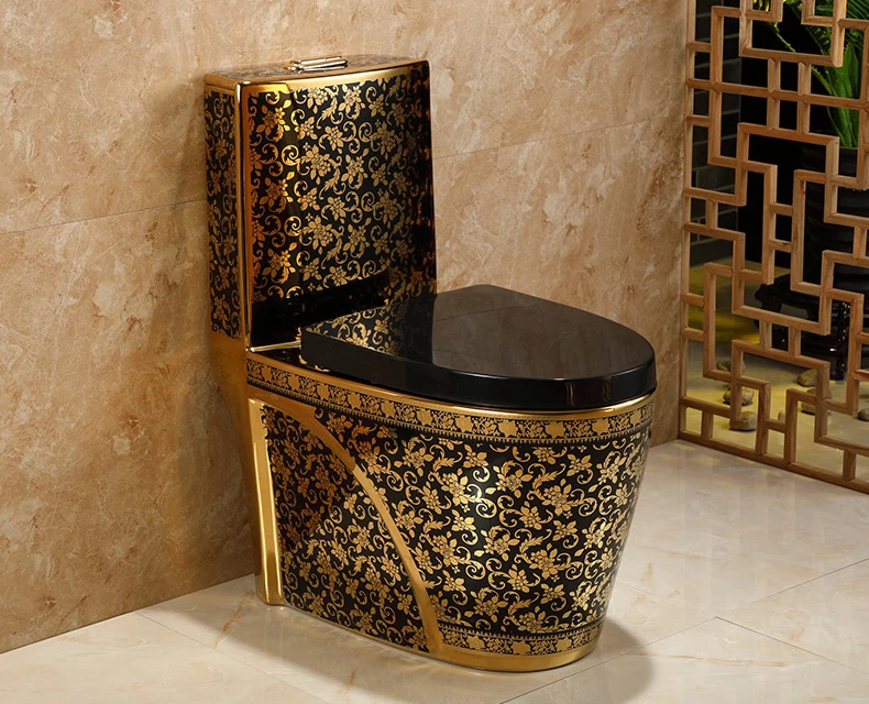 KD-01GPD Set Customized Golden Design Tangshan Sunrise Ceramic Toilets Black Color Glazed Ceramic One Piece Toilet with Basin