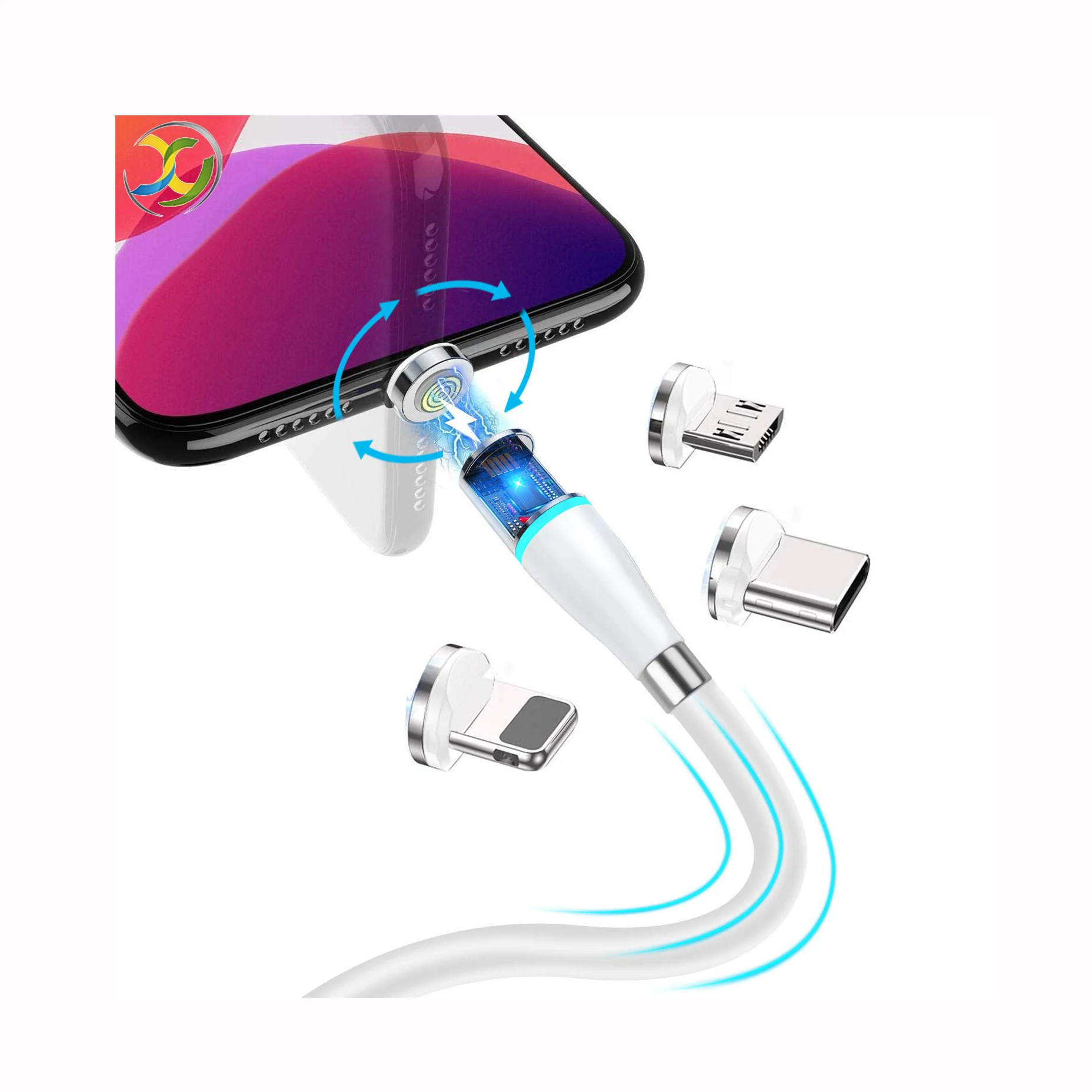 USB Charging Cord Self-winding Coiled 360 3A Charger 3 In 1 Magnetic Usb cable