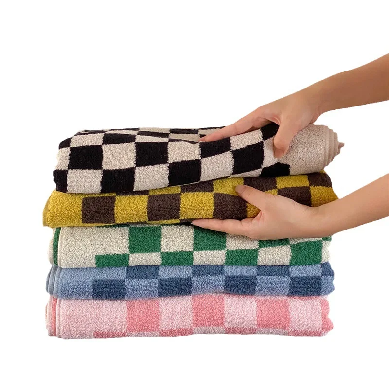 Fashion Design Checkerboard 100% Cotton Towel Set Large Thick Bath Towel Bathroom Face Shower Towels