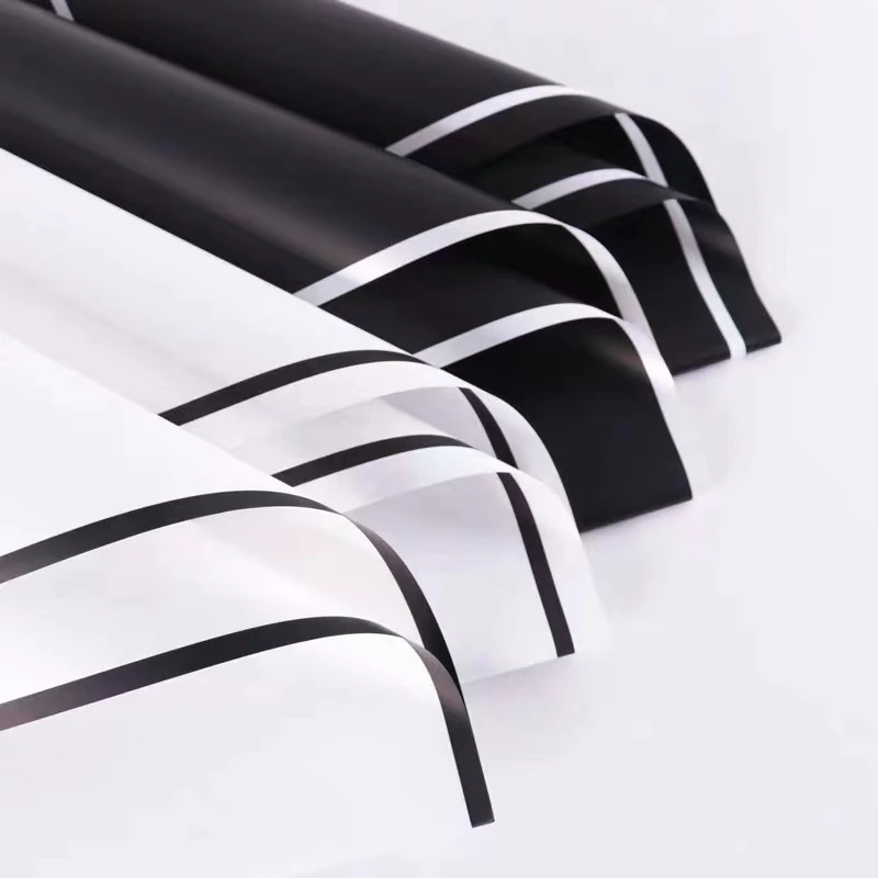 Custom logo korean flower wrapping paper black white matte waterproof pack film paper for flower