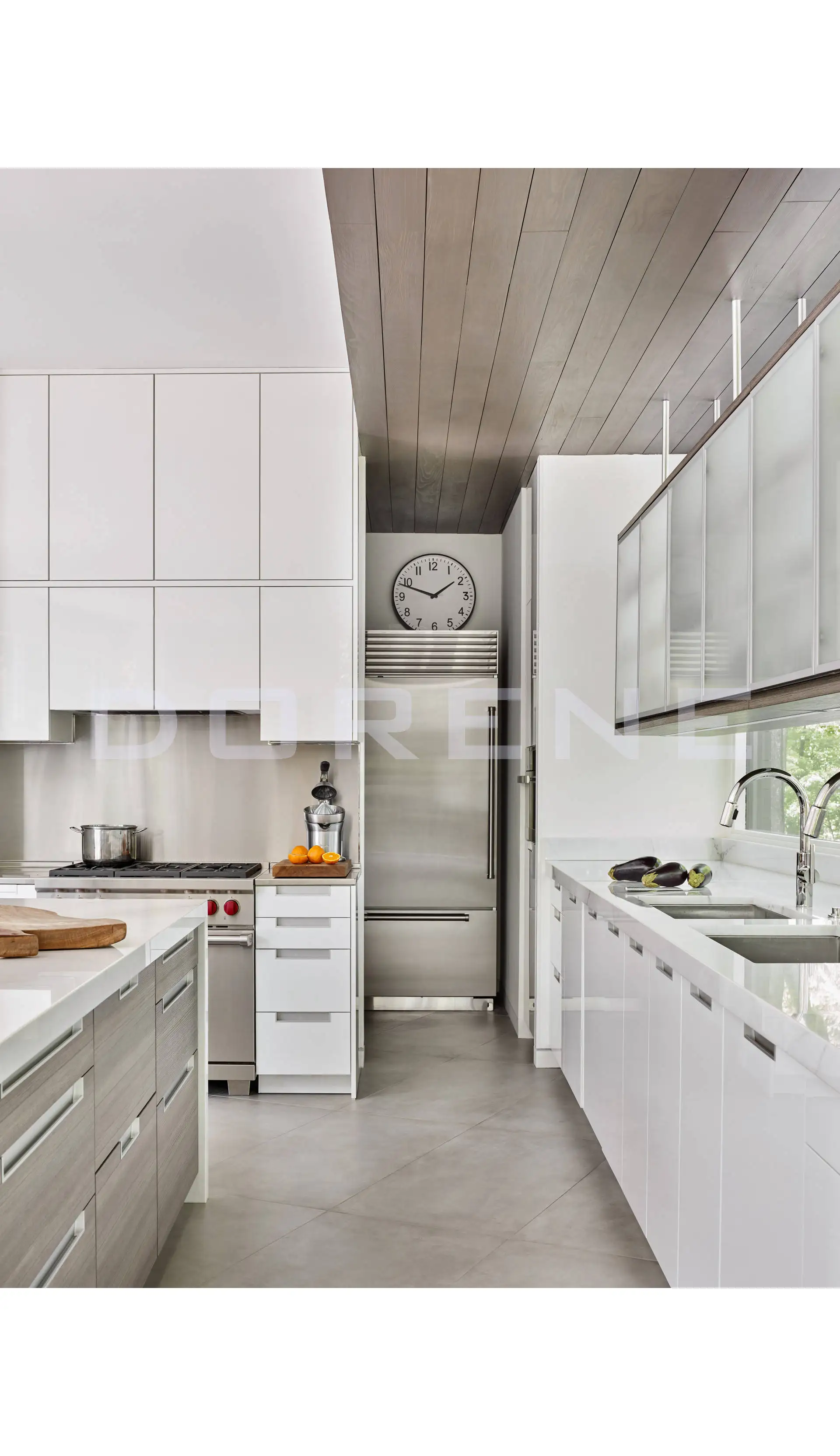 2024 Dorene Modern Design Matte White Fiberglass Tempered Frosted Glass for Kitchen Cabinet Doors Corner Storage