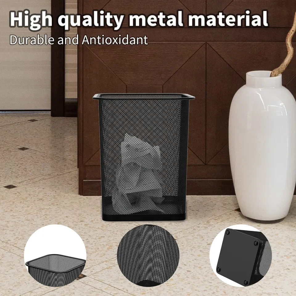 High Quality Office Bedroom Metal Wire Mesh Garbage Square Waste Bin for Home