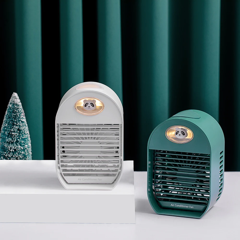 Air Cooler Desk Fan Mini Portable Air Conditioner Noiseless USB Ice Water Fan Adjustable Angle with Cute Panda