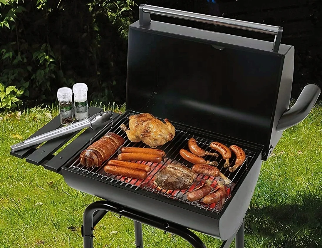 Outdoor Trolley Charcoal Smoker Camping Barbecue Grill With Storage Shelf For Garden Kitchen Cooking