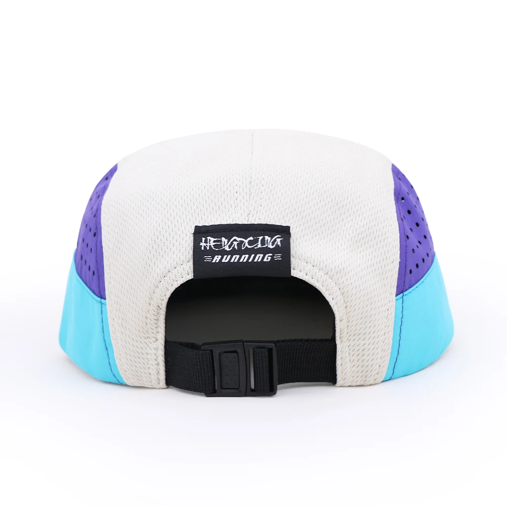 Custom Logo Laser Cut Perforations 5 Panel Running Cap Waterproof 5 Panel Performance Hat
