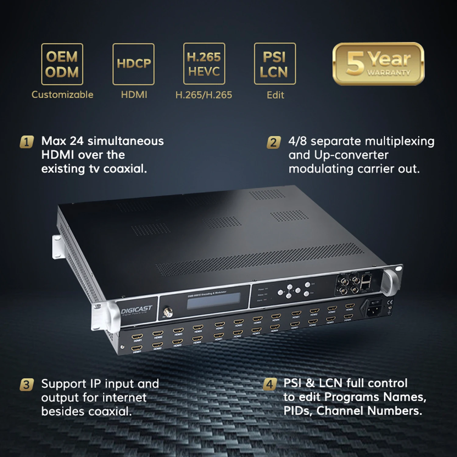 DMB-9581E Coaxial tv Digital up to 24 channels HD MI to DVB-C DVB-T ISDB-T Encoding catv digital modulator