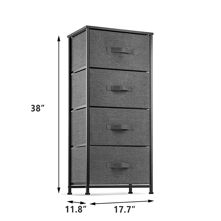 Sturdy Metal Steel Frame Wood Top 4 Drawer Organizer Foldable Fabric Storage Dresser For Bedroom