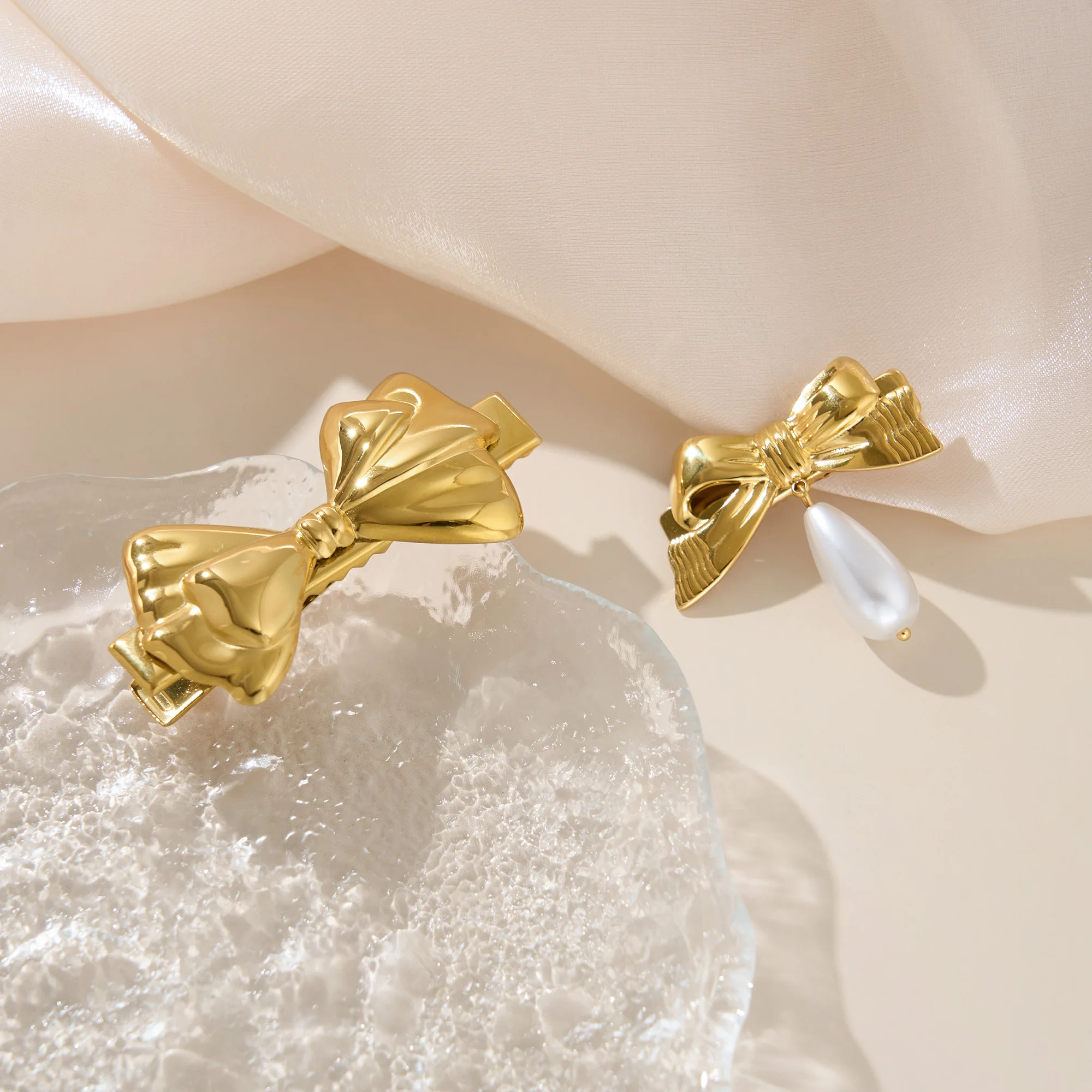2025 Dazan New HOT Sale INS 18k Gold Plated Stainless Steel Korean Japan Cute Idol Bow Tie Hair Accessories Girl Gift Jewelry