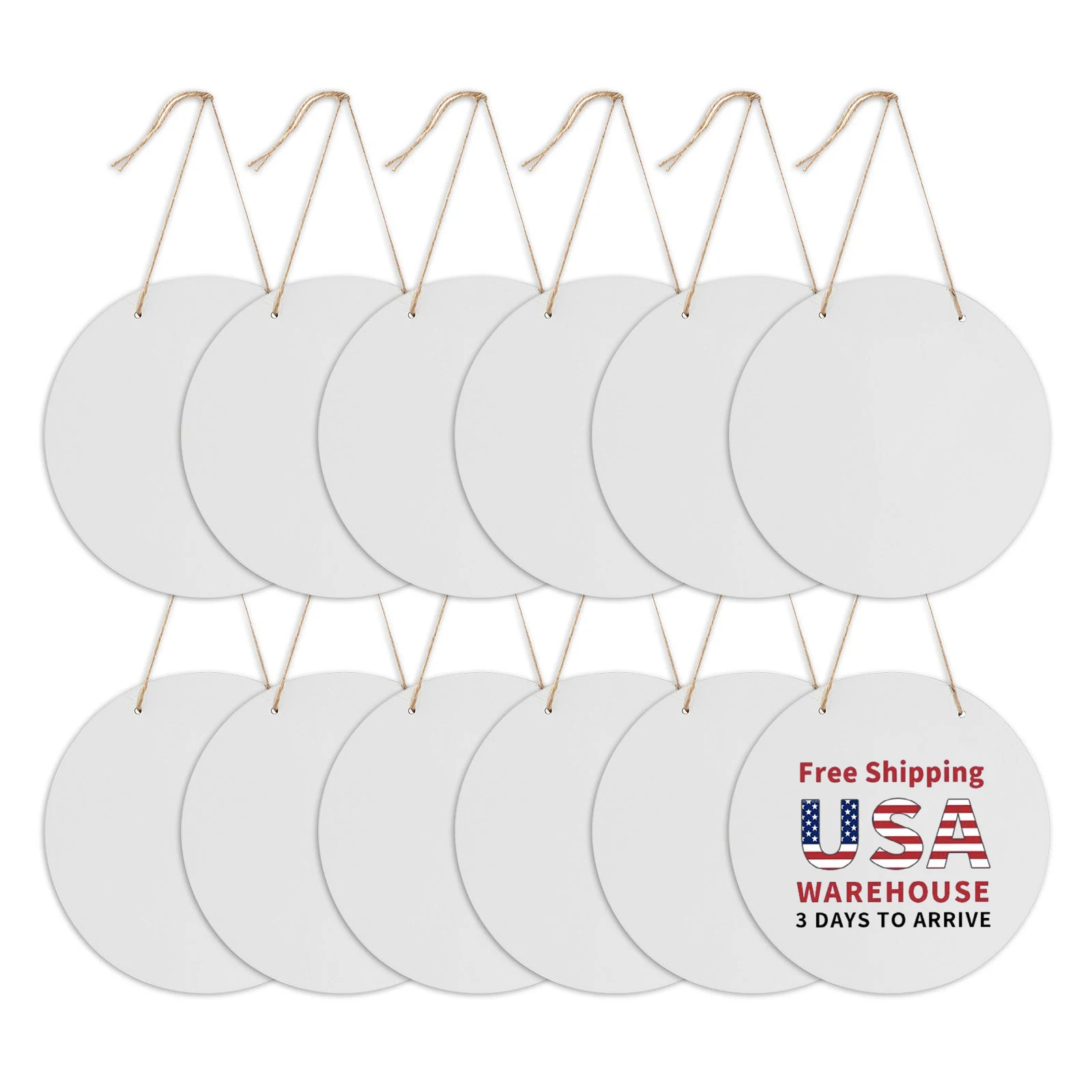 PYD Life USA Free Shipping 12pcs 12 Inch Sublimation Round Wood Wall Hanging Frames MDF White Door Signs
