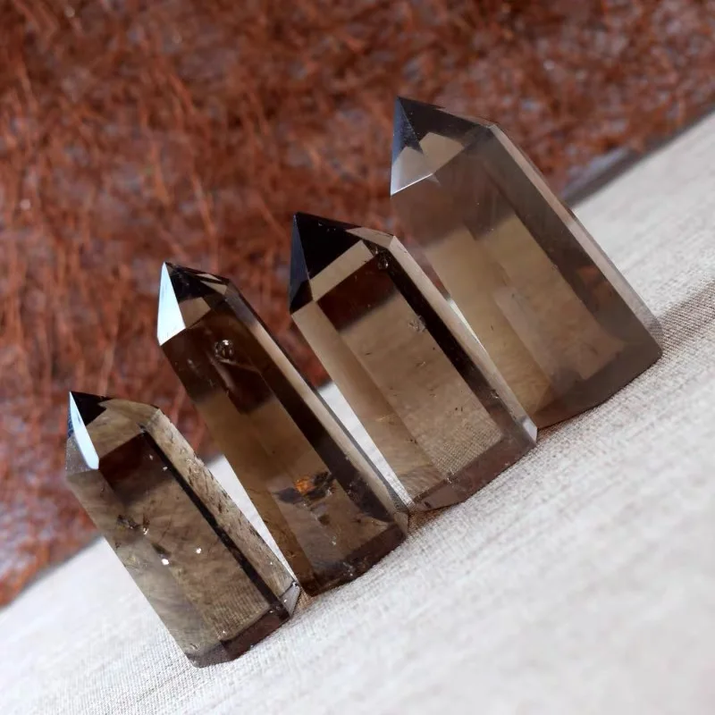 Wholesale natural tea healing crystal wand polishing crystal crafts Smoky quartz point for fengshui decoration