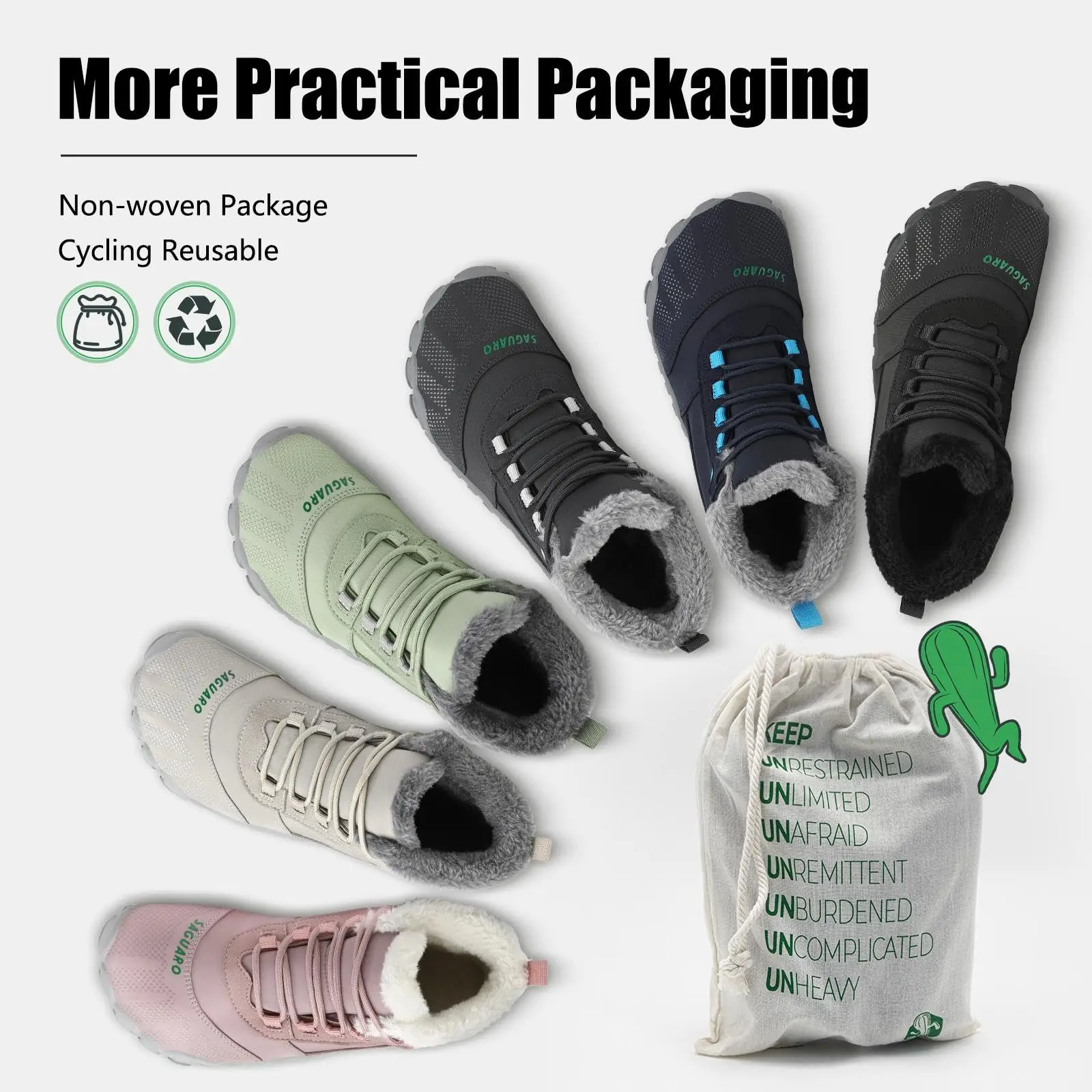 SAGUARO 5mm Rubber Men and Women Fitness Walking Shoes Autumn Minimalist Snow Boots New Design Insulated Winter Barefoot Shoes