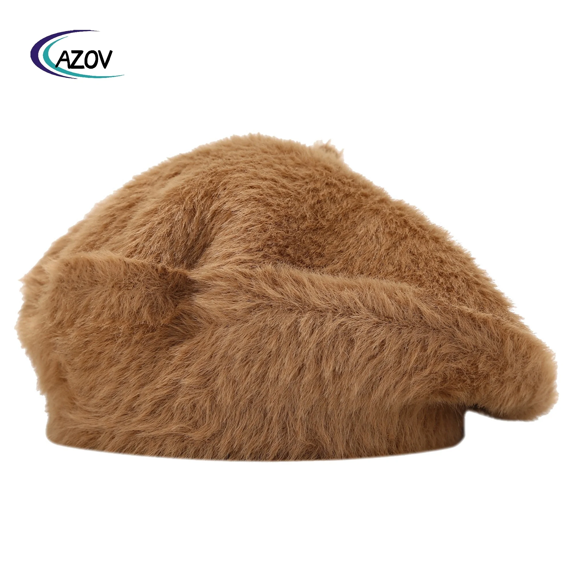 new fashionable thick warm mink beret female retro simplicity solid color painter cap