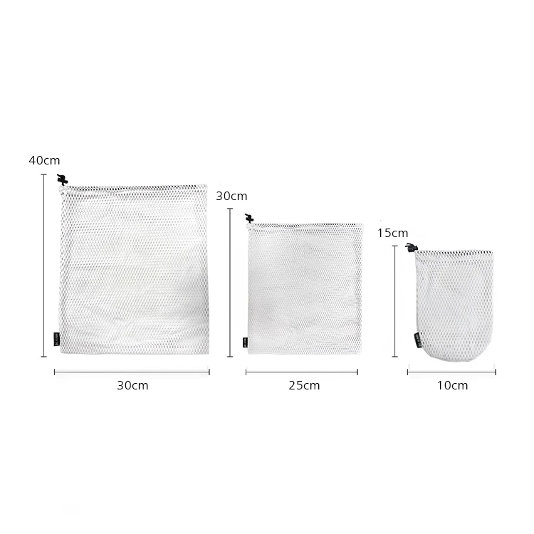 Custom logo mesh reusable wash bags polyester nylon drawstring laundry bag